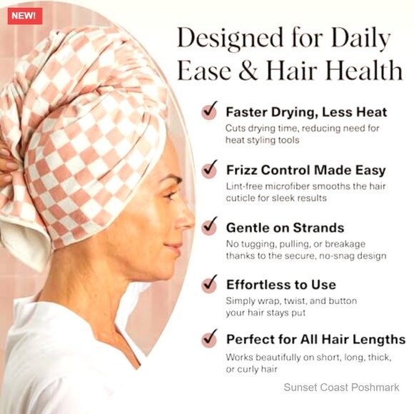 XL Microfiber Hair Towel Wrap Quick Dry Anti-Frizz Super Absorbent Turban